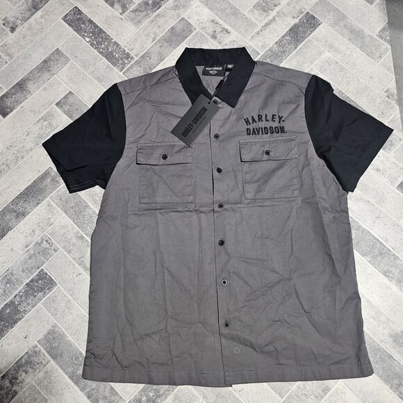 New Harley-Davidson Men's Staple Colorblock Shirt Blackened Pearl Size LARGE - Picture 2 of 6